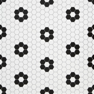  现代小花砖 六角砖 地拼花 拼花马赛克砖 大理石拼花花砖 黑 