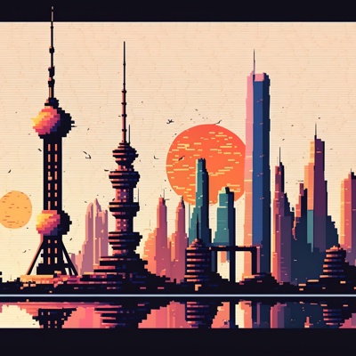  马赛克数字城市装饰画贴图 