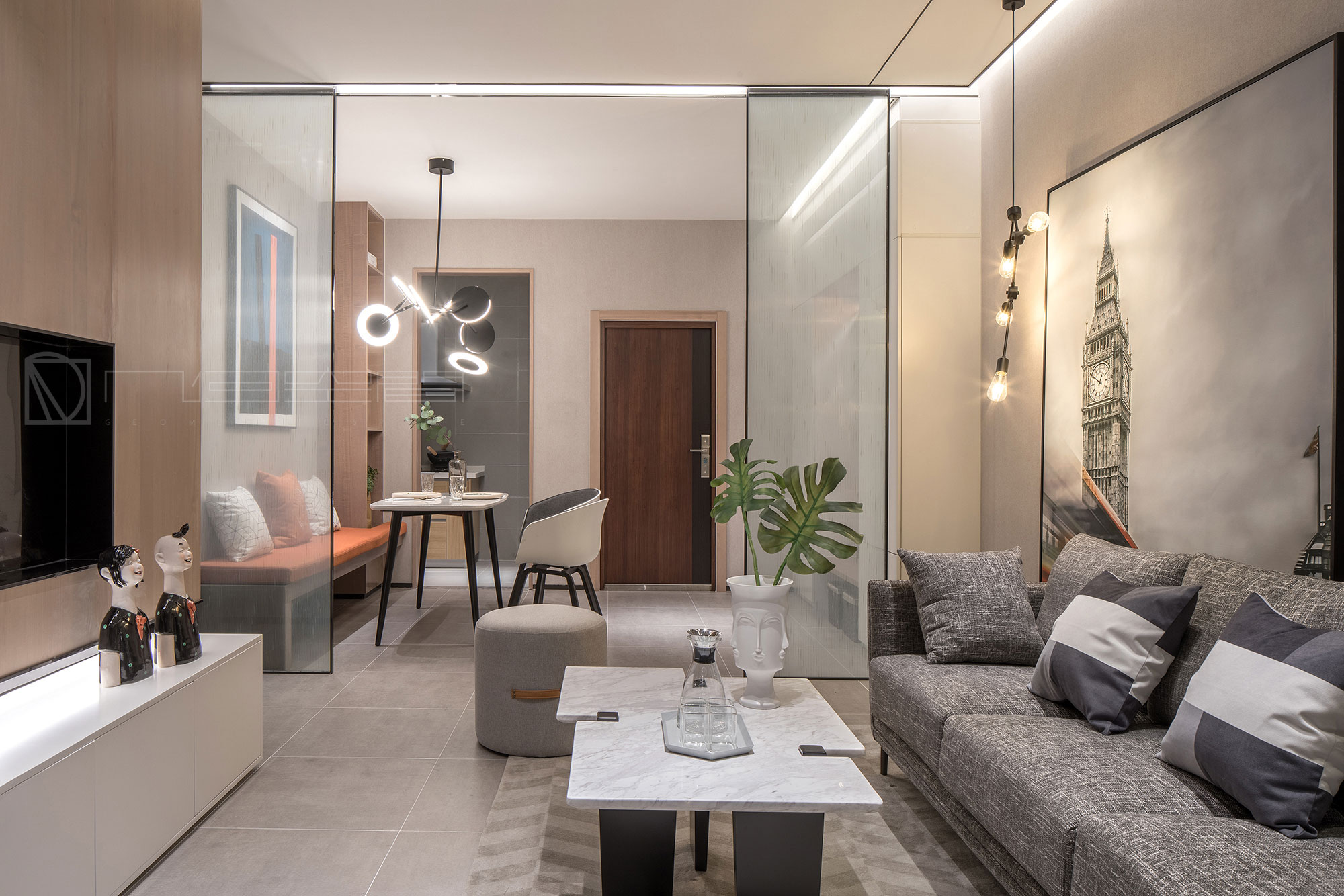 郑州荣盛·祝福花语水岸样板间--几何空间设计_设计圈