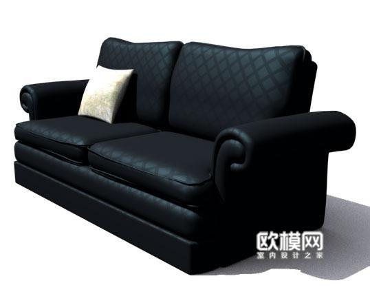 欧式黑色皮革双人沙发3d模型免费下载