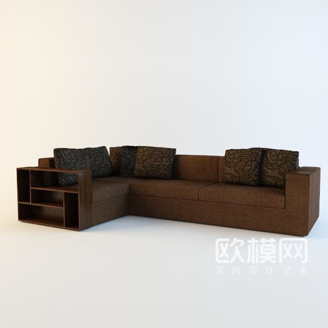 现代布艺多人沙发书架组合3D模型免费下载-免费3dmax模型库-欧模网
