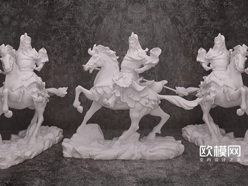 现代横刀立马关公雕像3D模型-免费3dmax模型库-欧模网