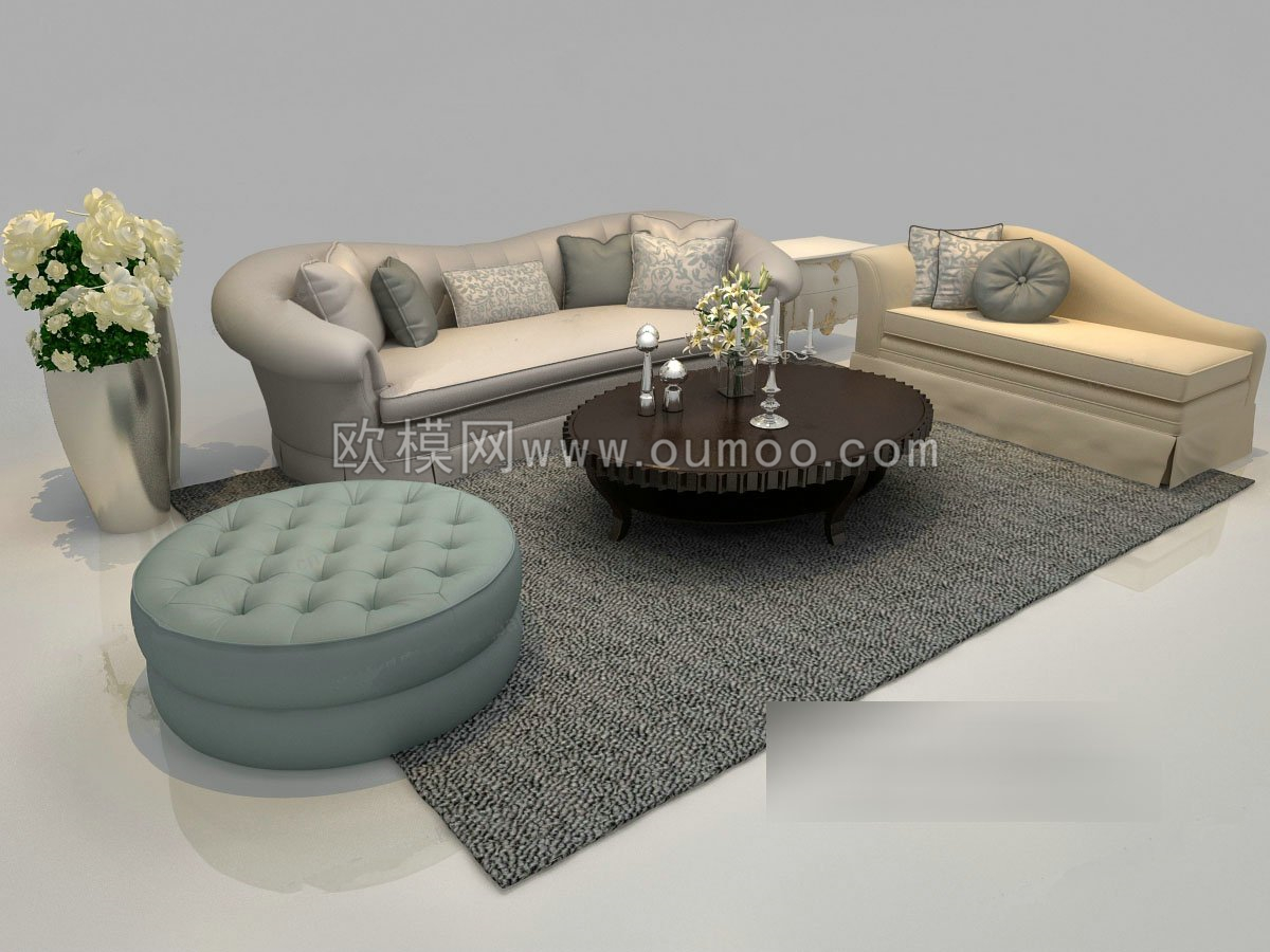 欧式布艺组合沙发3D模型免费下载-免费3dmax模型库-欧模网