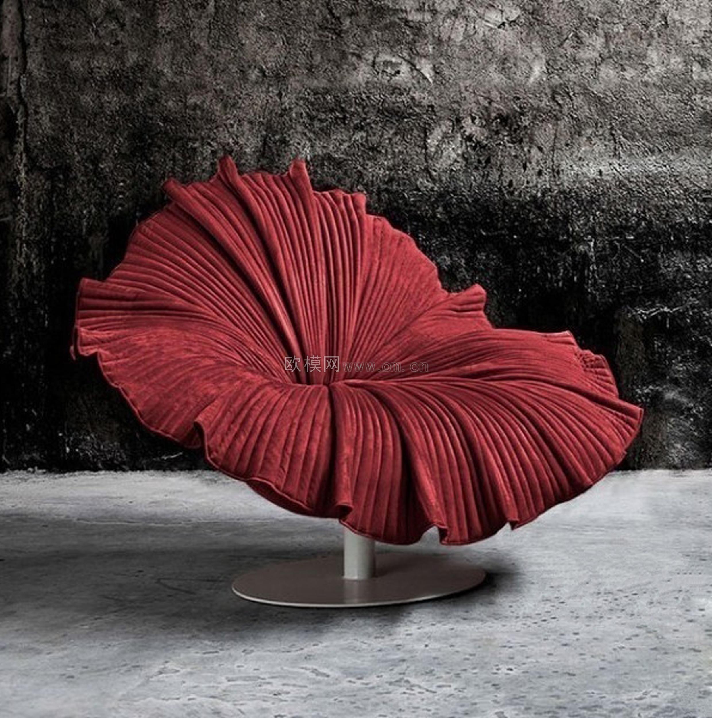 现代红色花朵布艺休闲椅3d模型