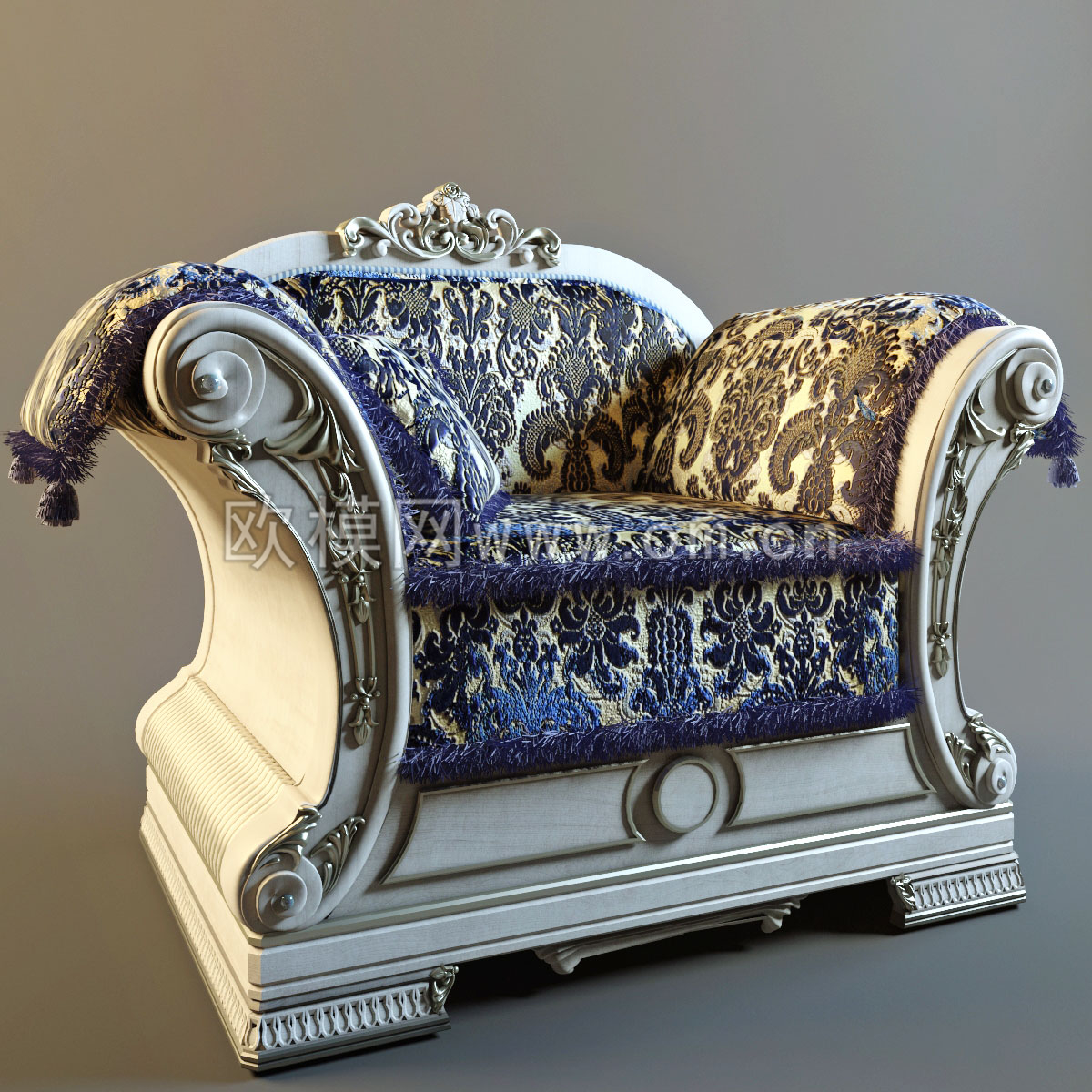 欧式蓝色布纹单人沙发3d模型免费下载-免费3dmax模型库-欧模网
