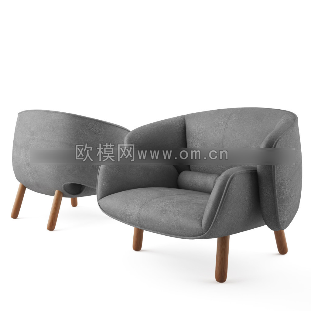 现代时尚灰色布艺休闲椅3D模型免费下载-免费3dmax模型库-欧模网