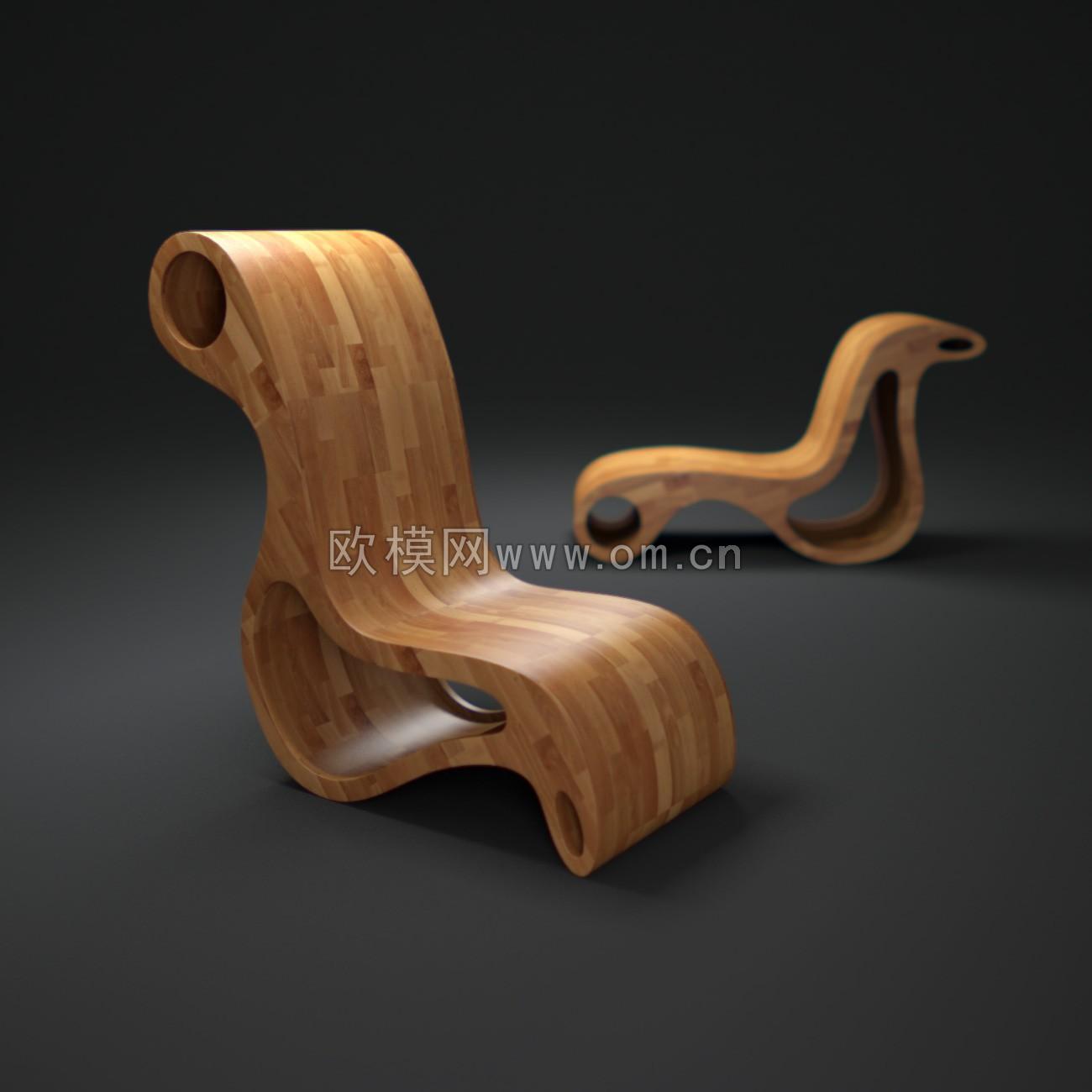 现代实木躺椅3D模型