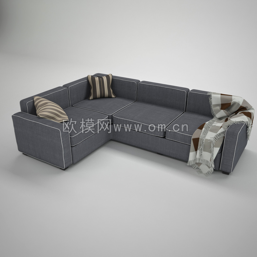 现代灰色布艺转交多人沙发3D模型