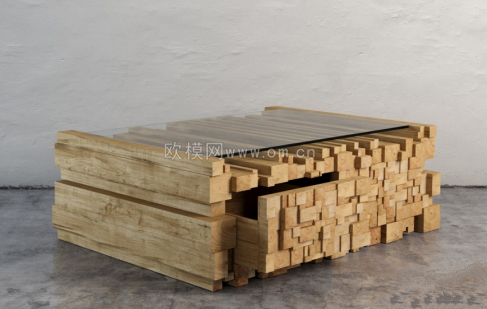 现代木方条造型茶几3d模型