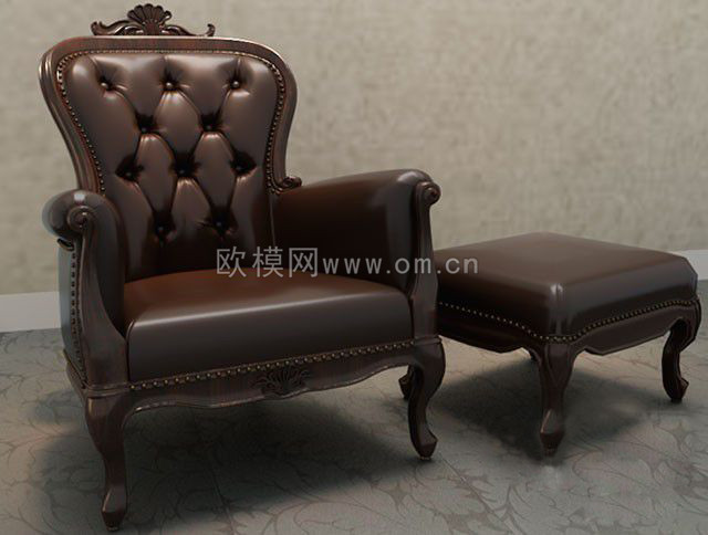 欧式雕花休闲沙发脚蹬组合3D模型-免费3dmax模型库-欧模网