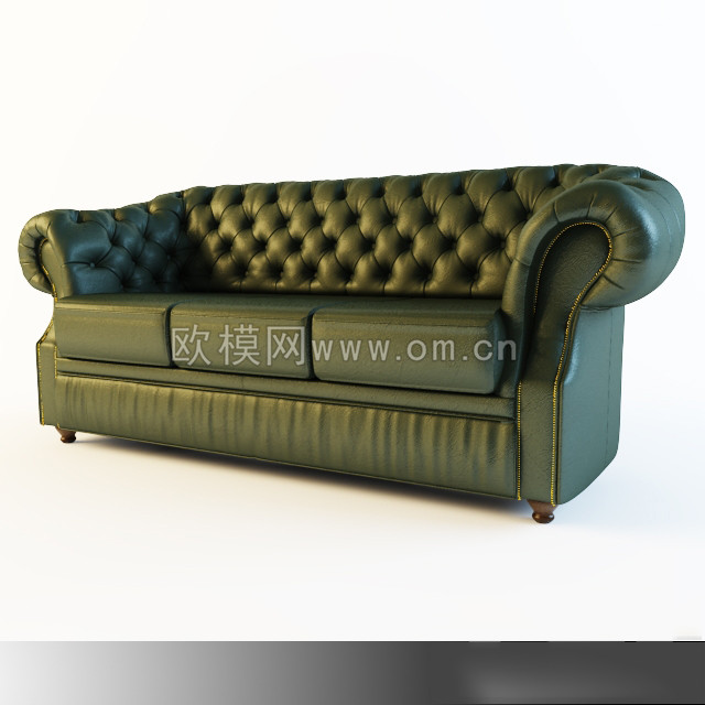 欧式绿色皮革多人沙发3D模型免费下载下载_ID10395657_3dmax免费模型-欧模网