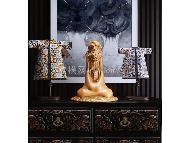 中式人物实木雕塑摆件3D模型