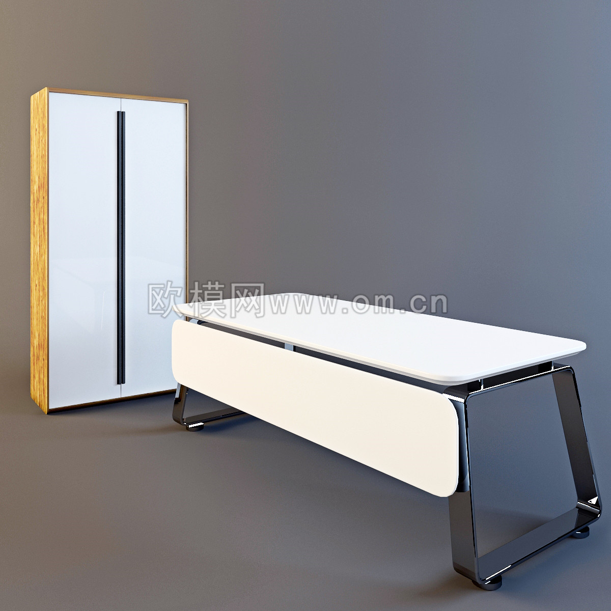 现代办公桌柜子组合3D模型