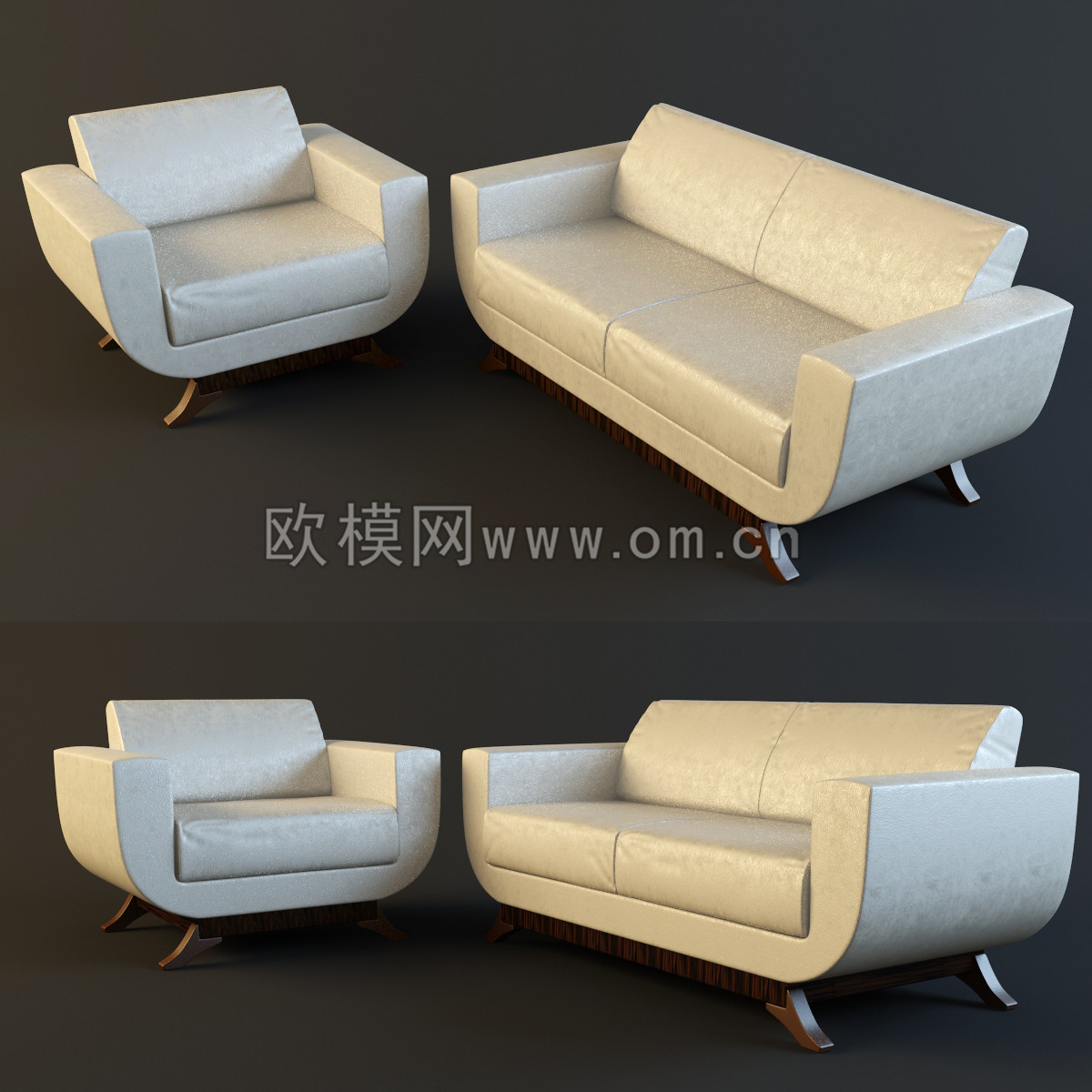 现代米白色皮革单人沙发3D模型免费下载-免费3dmax模型库-欧模网