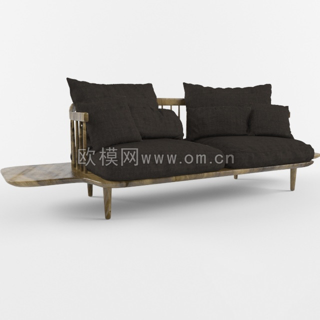 现代深褐色布艺双人沙发3D模型免费下载-免费3dmax模型库-欧模网