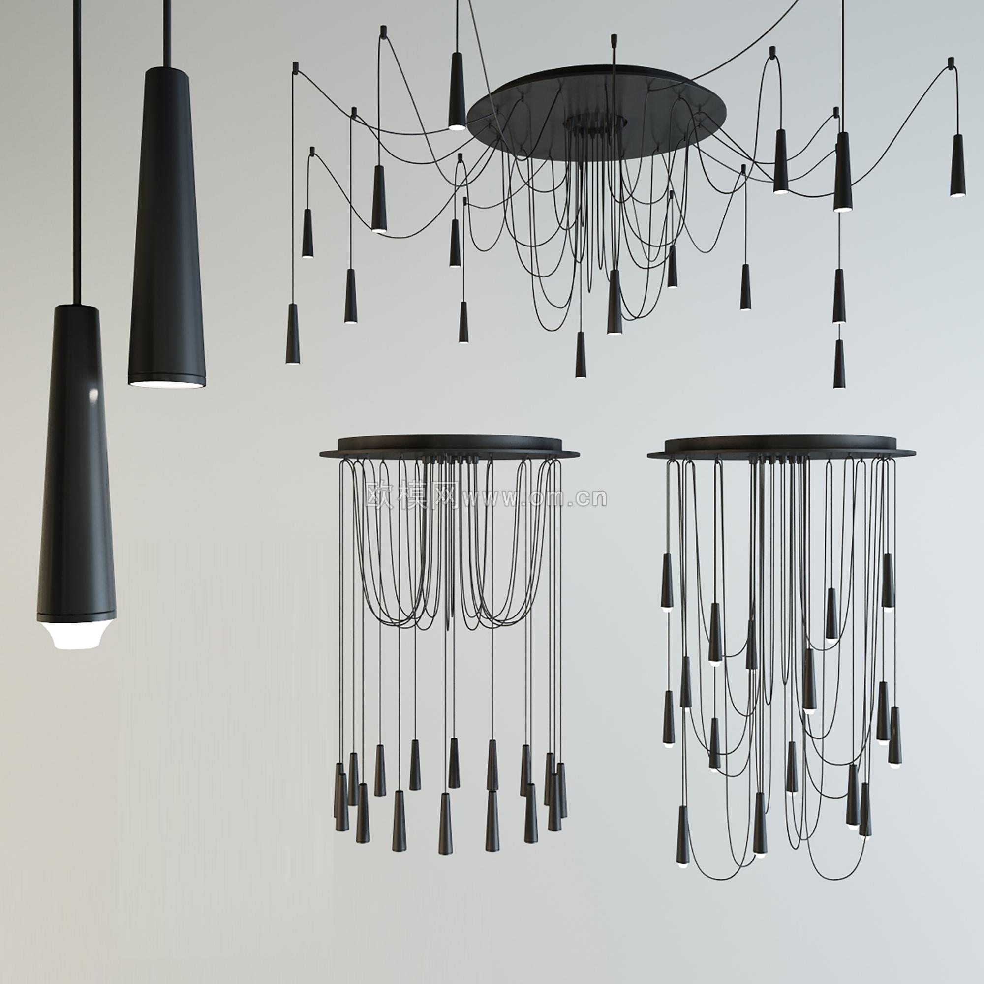 现代拉绳金属吊灯3d模型