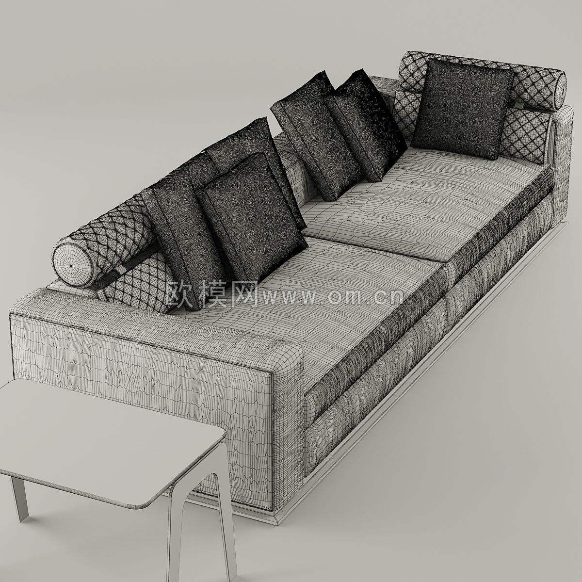 现代布艺双人沙发边几组合3d模型