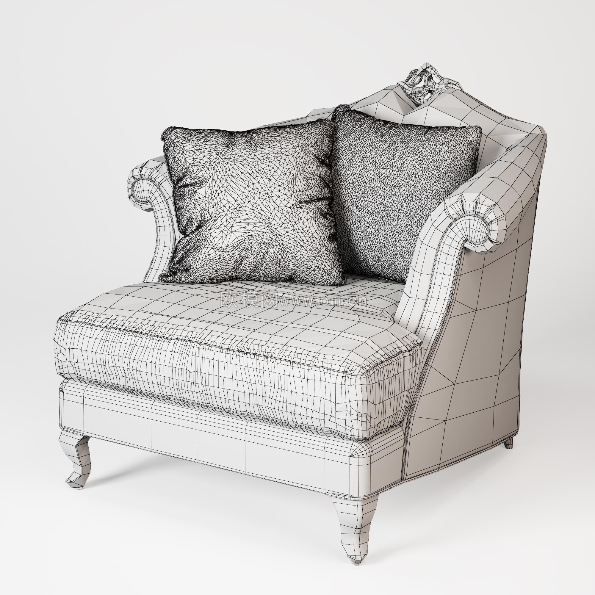 欧式布艺单人沙发3d模型-免费3dmax模型库-欧模网