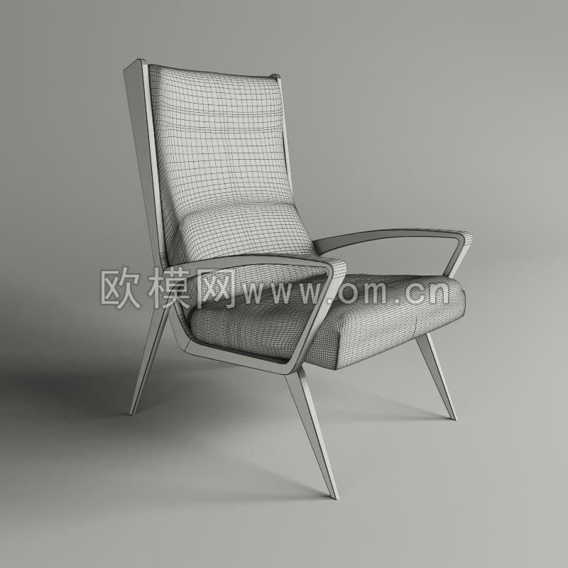 现代实木布艺休闲椅3D模型