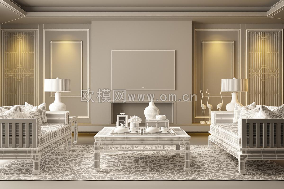 中式黑檀沙发茶几组合3D模型