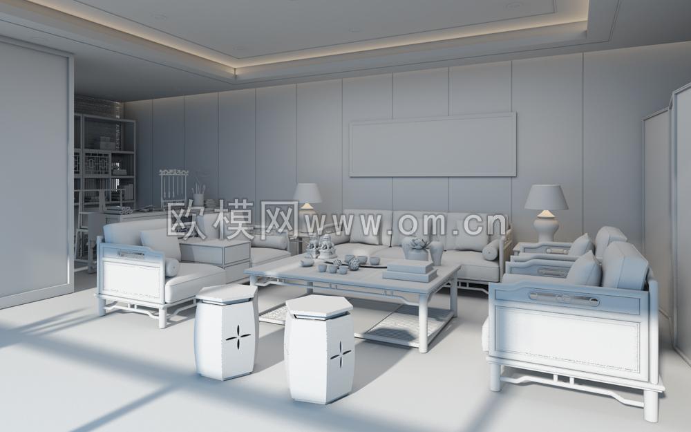 中式沙发组合3D模型