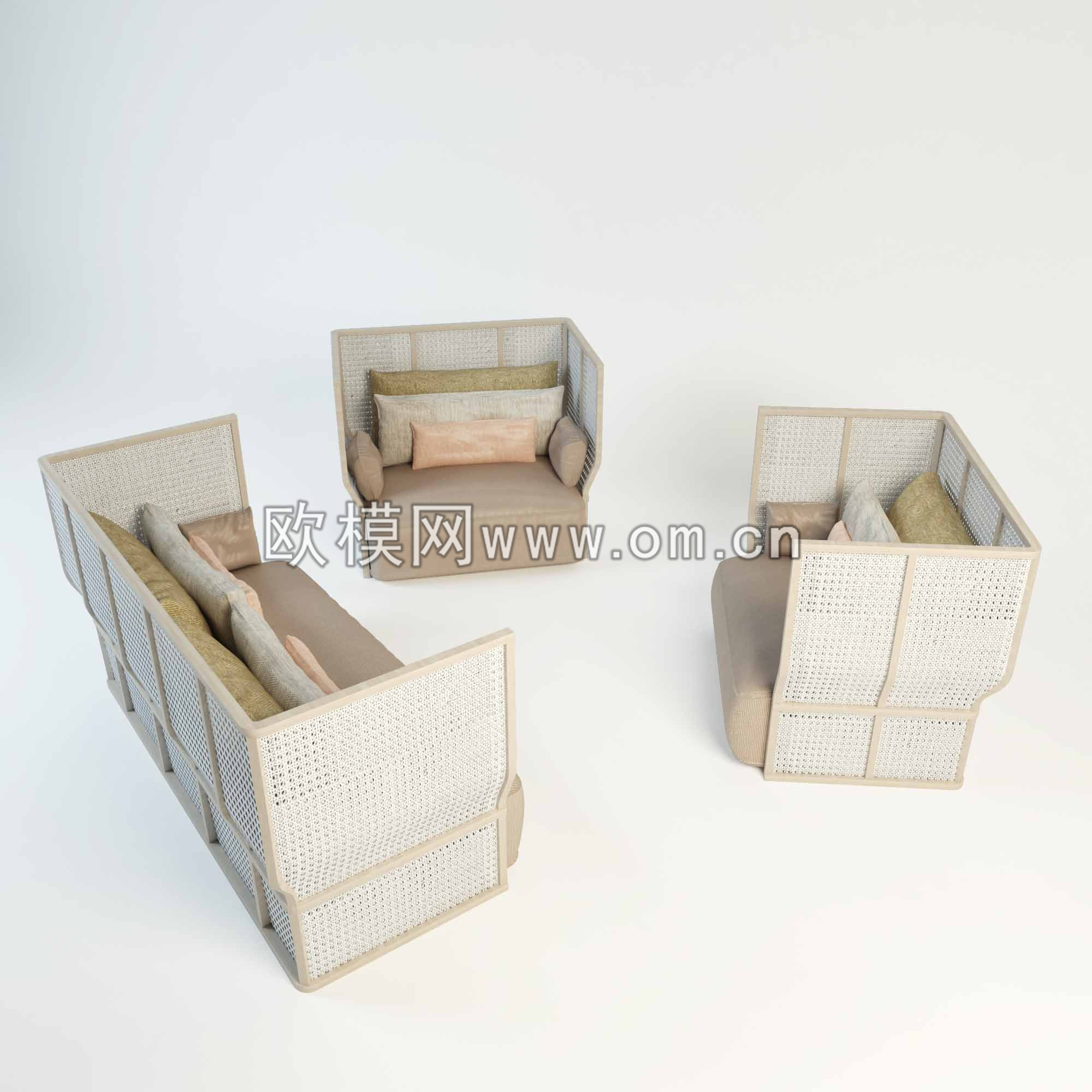 现代布艺双人沙发3D模型-免费3dmax模型库-欧模网