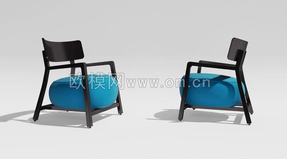 现代实木布艺休闲椅3D模型