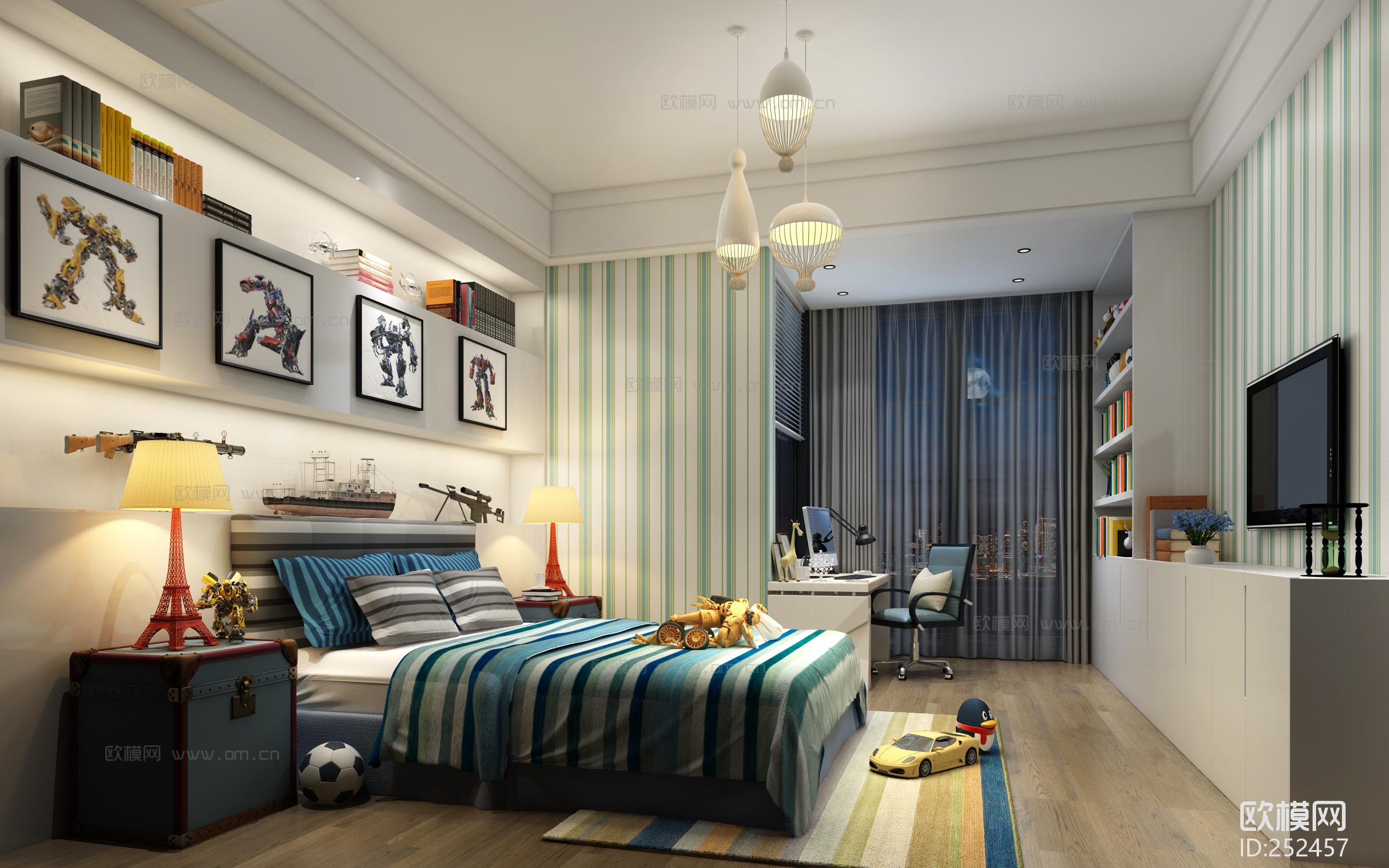 简欧男孩房儿童卧室空间3d模型