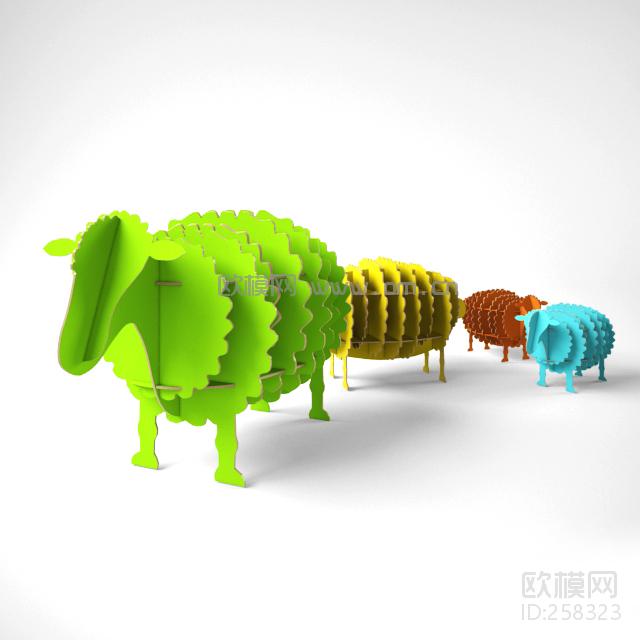 现代彩积木牛形玩具摆件3d模型