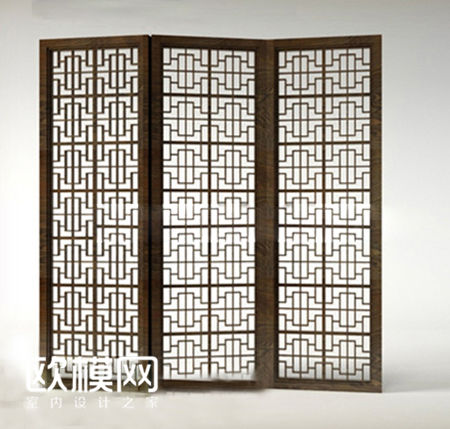 中式实木花格屏风3D模型
