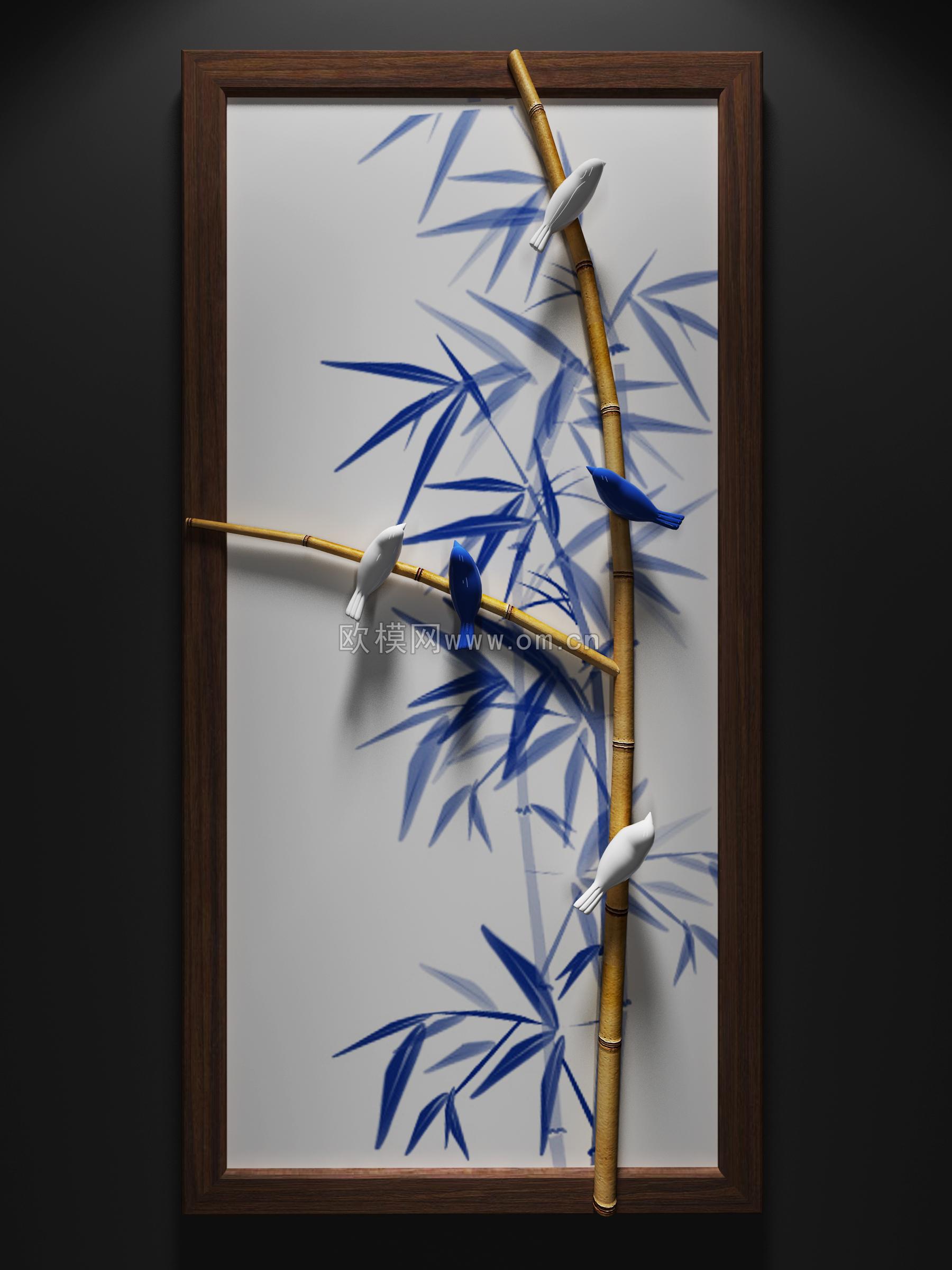 中式立体竹子小鸟装饰挂画3d模型_精品3d模型_3d模型免费下载_欧模网
