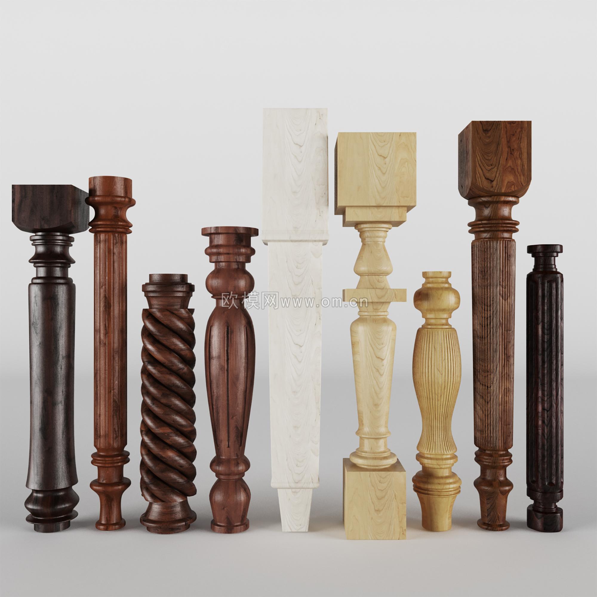 欧式实木楼梯栏杆立柱组合3d模型