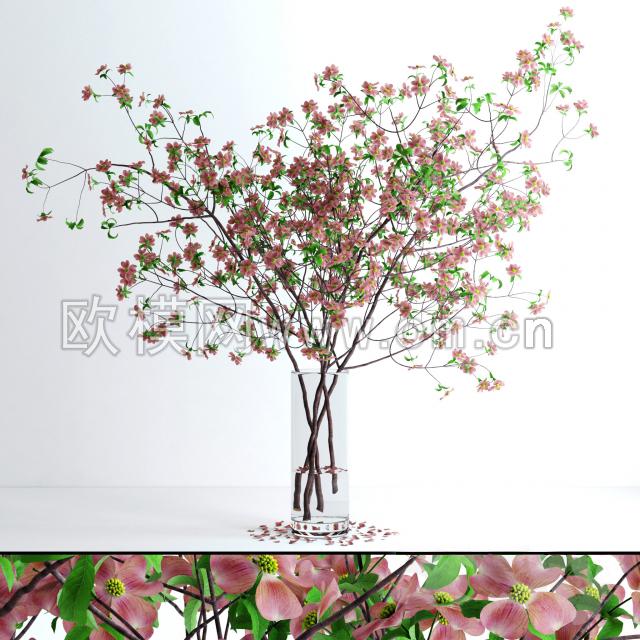 现代玻璃花瓶插花3D模型