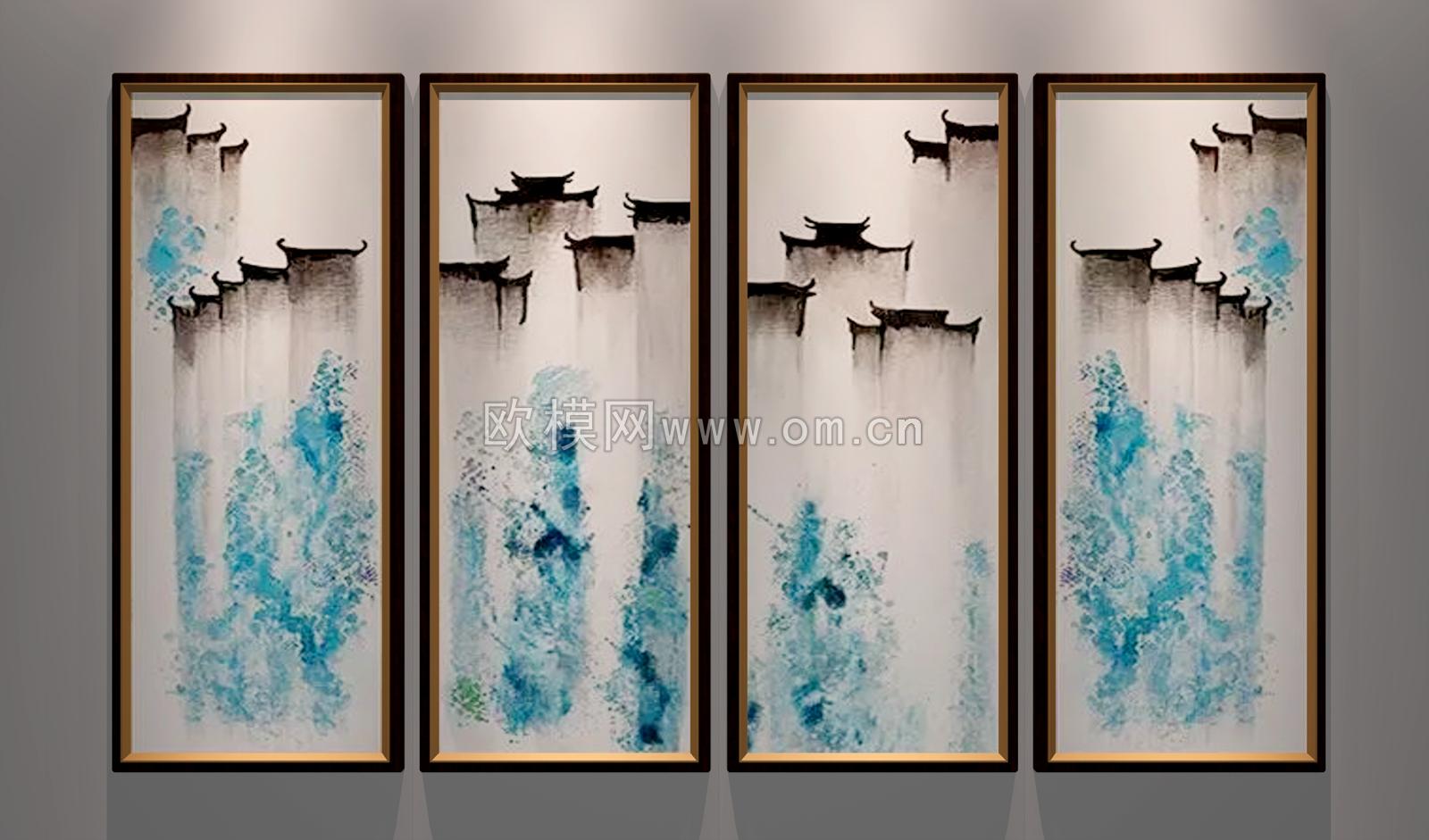 中式马头墙文化装饰画3D模型