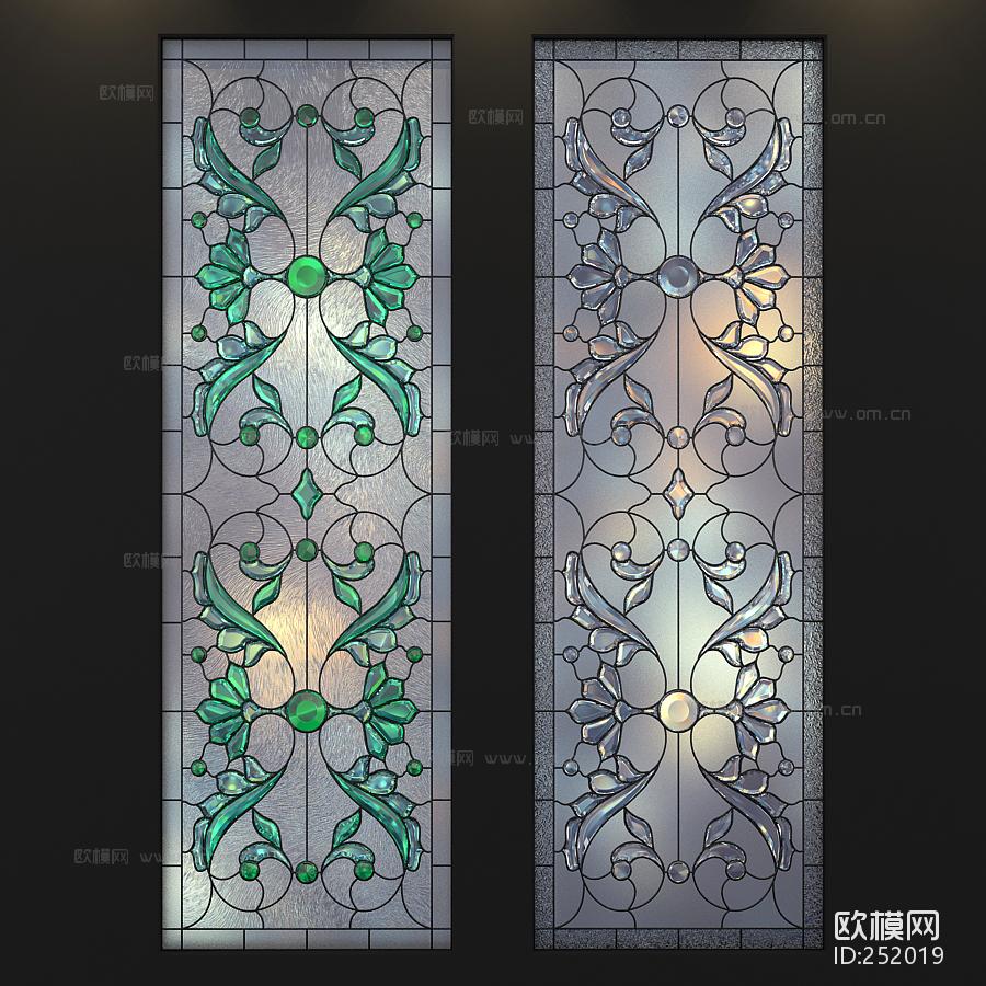 欧式工艺雕花玻璃门窗3D模型-免费3dmax模型库-欧模网