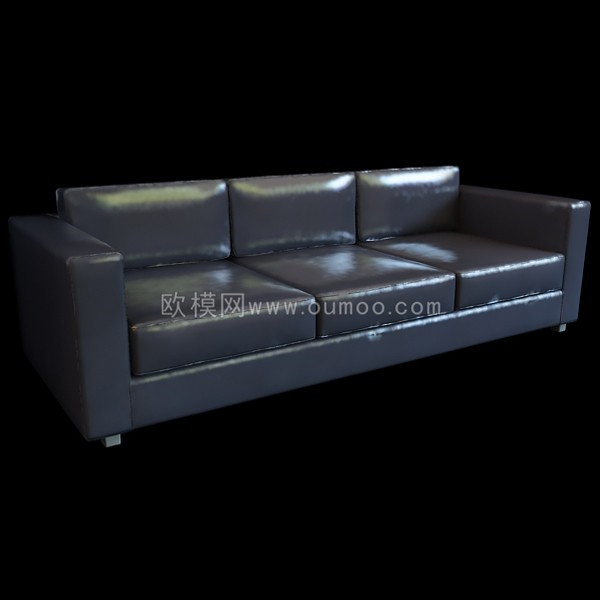 现代黑色皮革多人沙发3d模型
