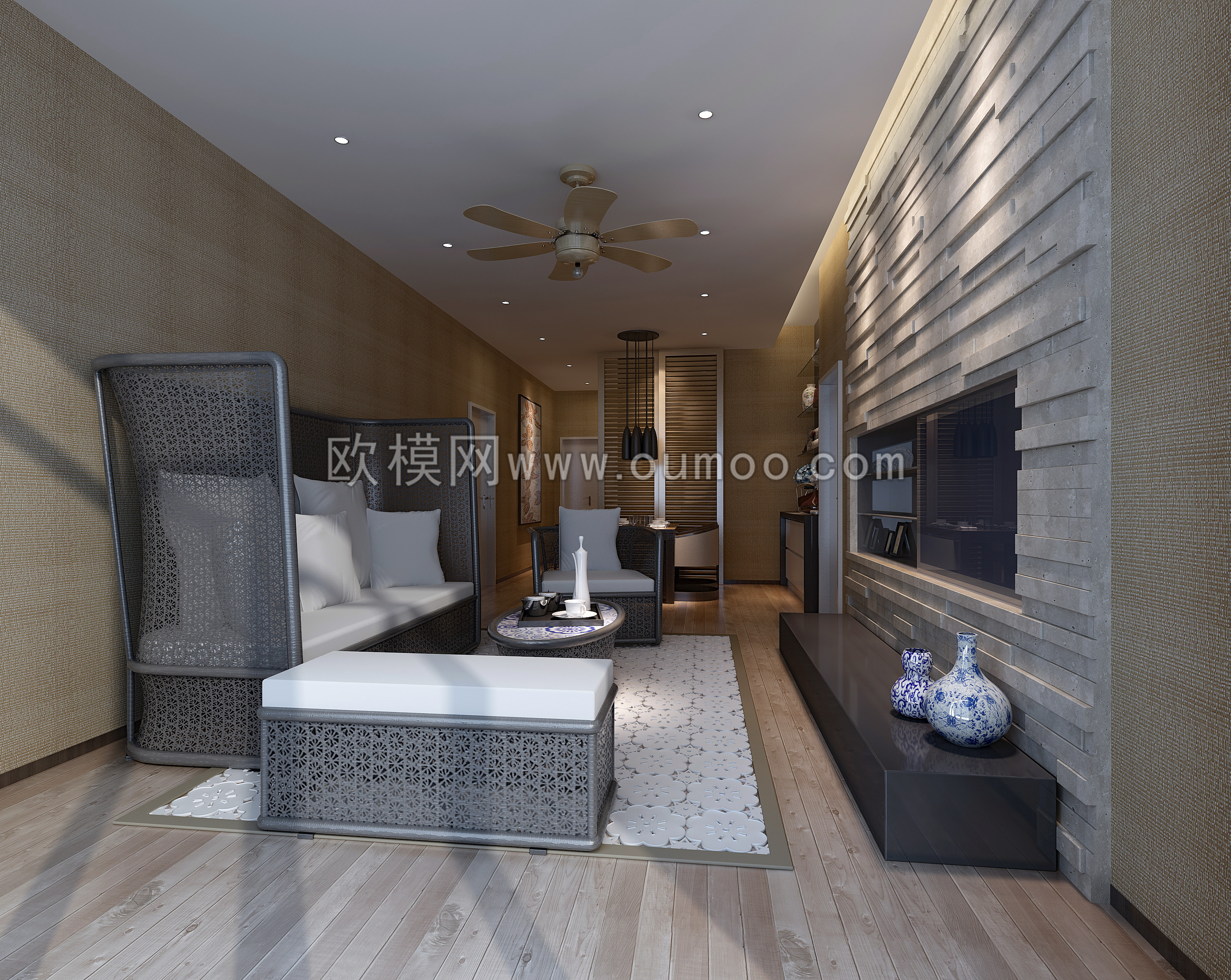 中式客厅3d模型下载 (3)