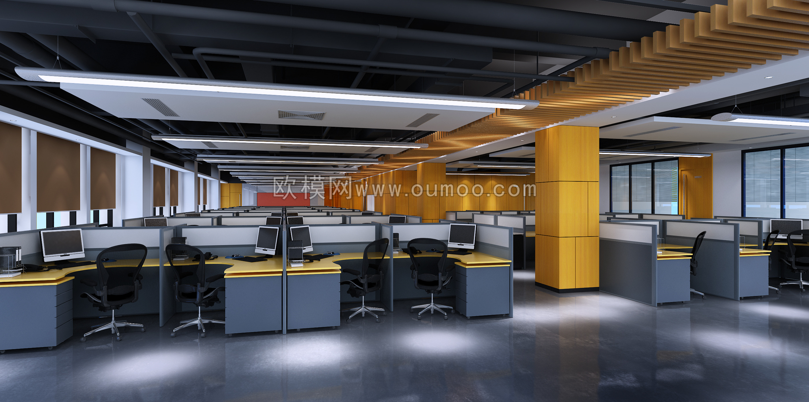现代敞开式办公室3D模型免费下载-免费3dmax模型库-欧模网