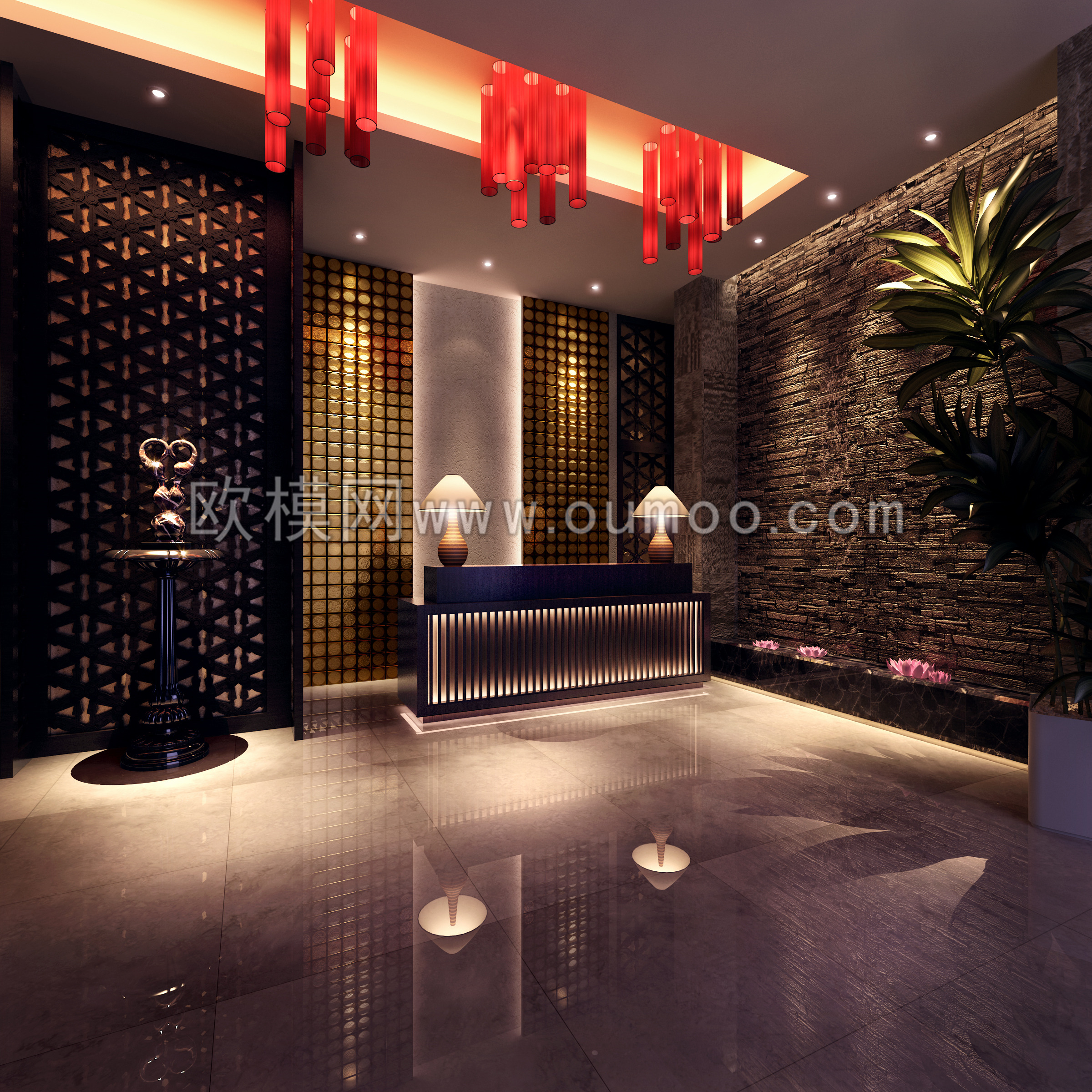 现代办公前台3D模型免费下载-免费3dmax模型库-欧模网