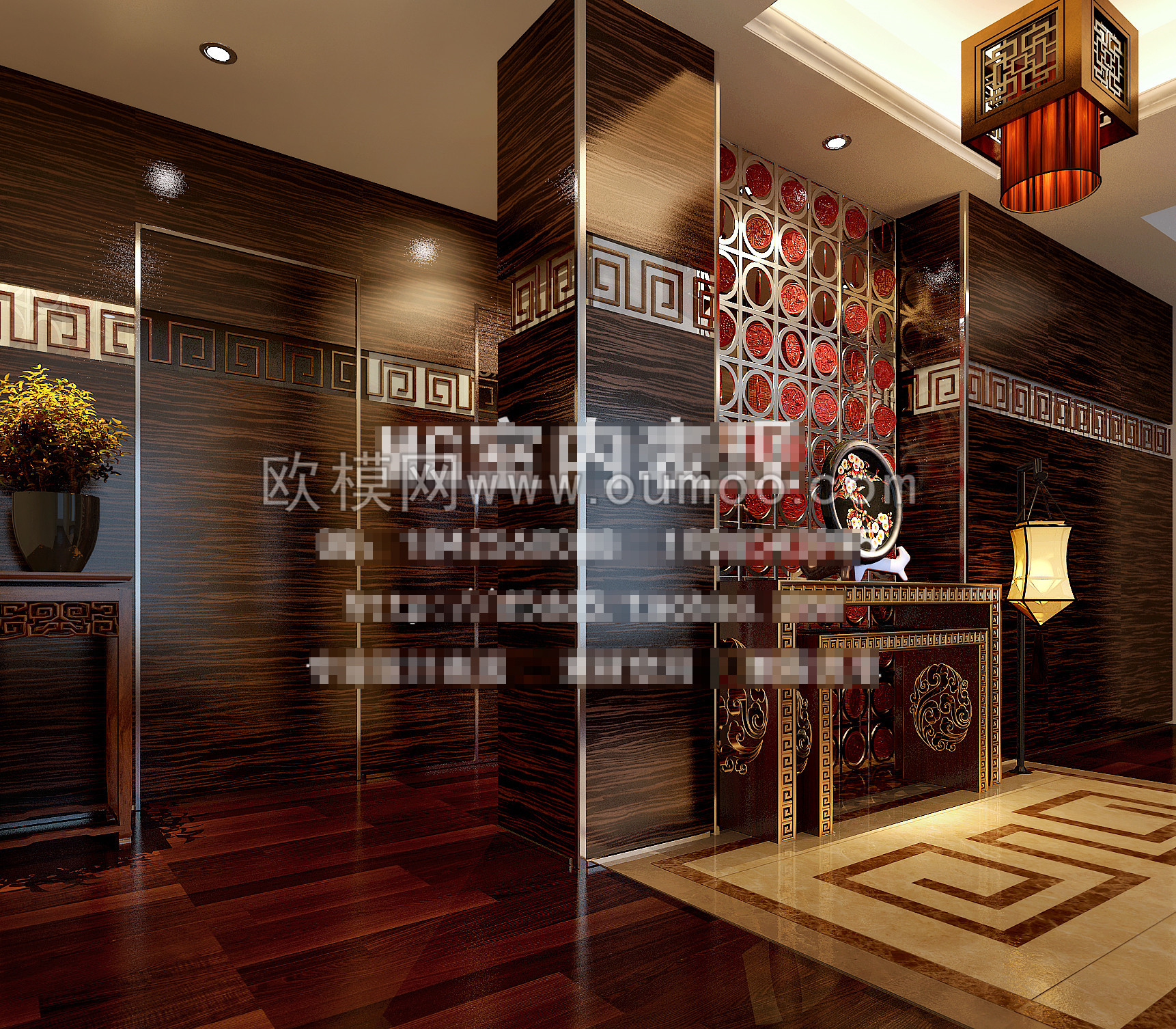 中式门厅过道3d 模型免费下载 (6)-免费3dmax模型库-欧模网
