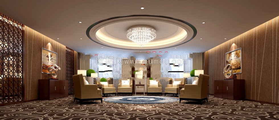 现代酒店会客厅3D模型免费下载 -免费3dmax模型库-欧模网