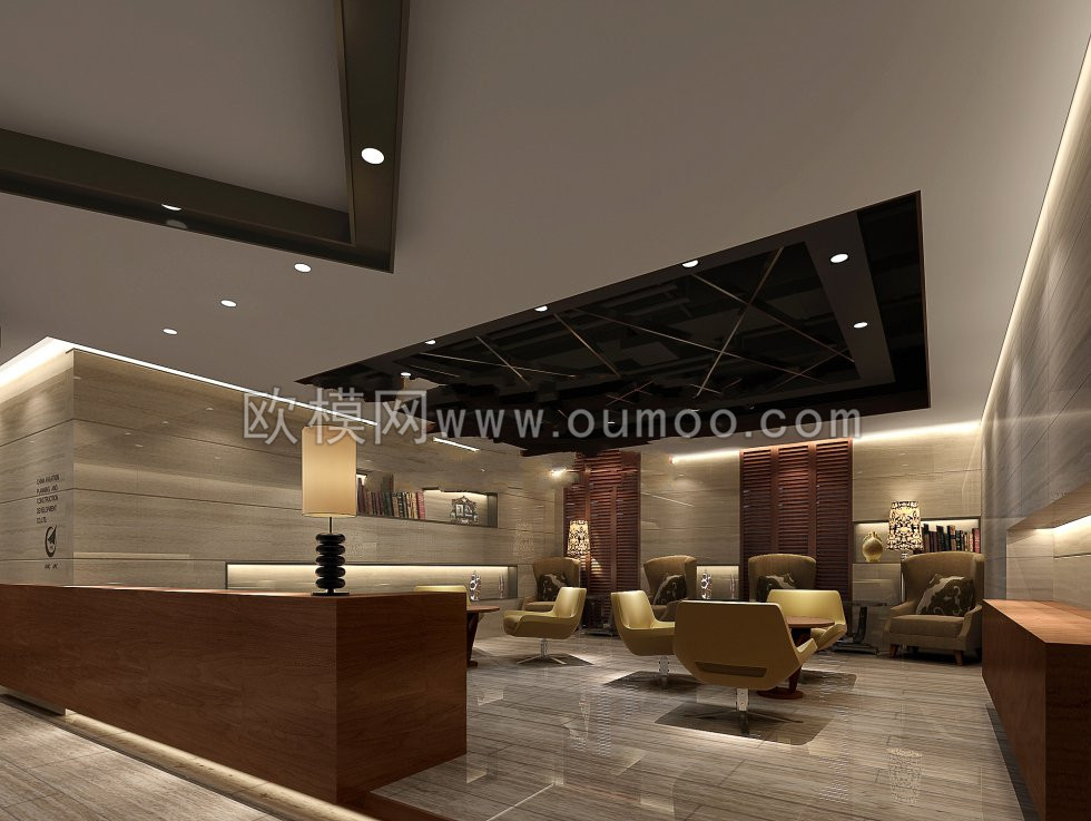 现代前台会客厅3D模型下载-免费3dmax模型库-欧模网