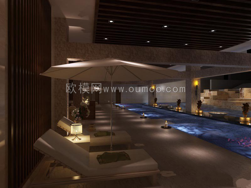 新中式酒店会所休息区3D模型免费下载