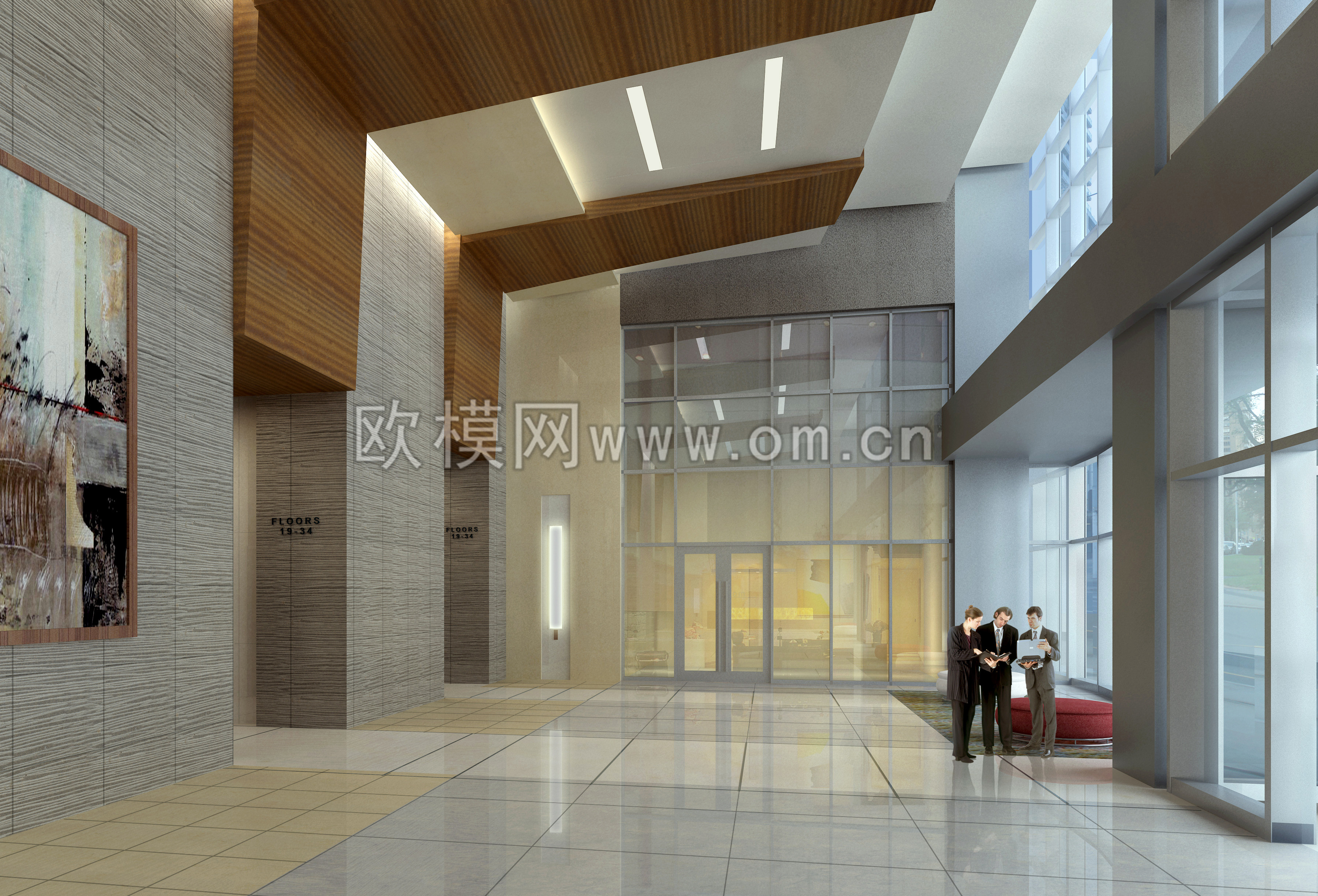 现代商务大堂3d模型免费下载-免费3dmax模型库-欧模网