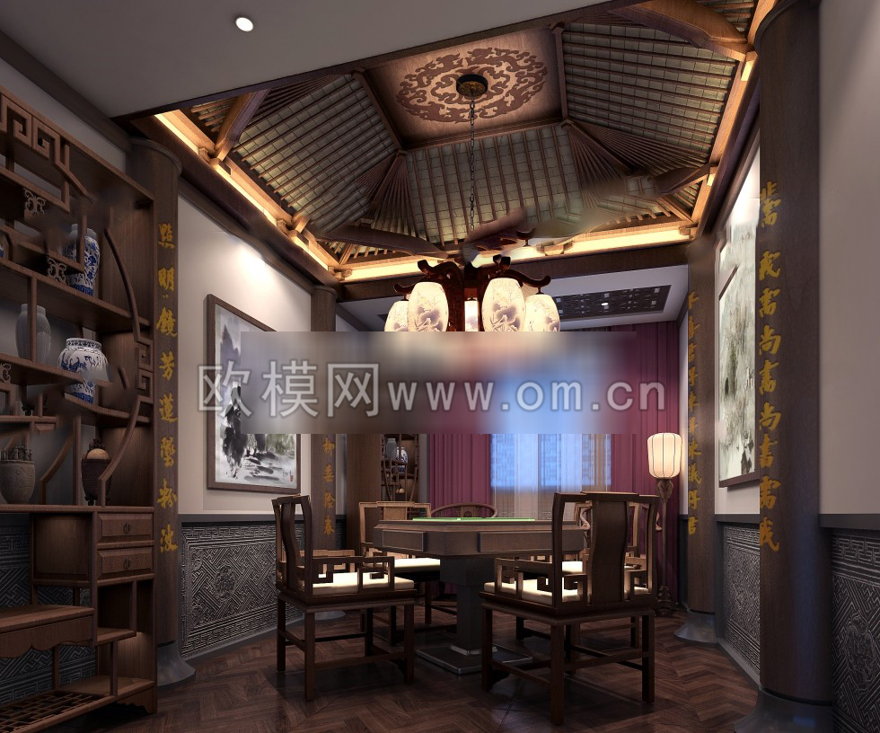 新中式麻将房3D模型免费下载-免费3dmax模型库-欧模网