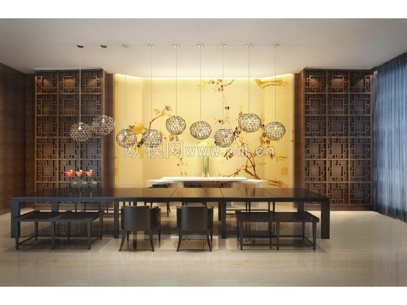 现代中式餐厅餐桌椅组合