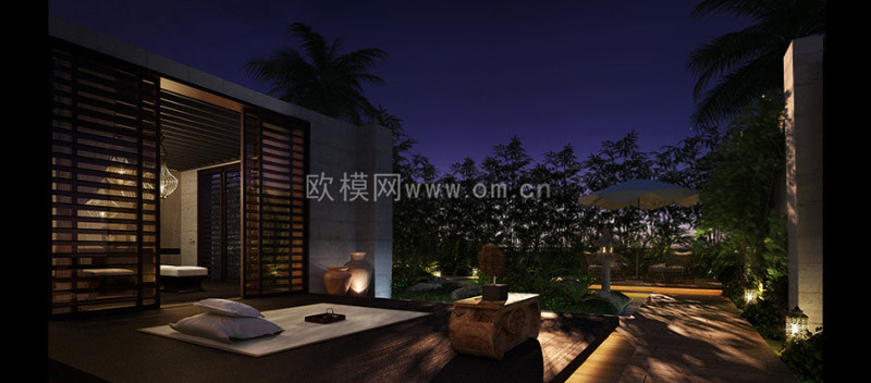 中式园林景观户外休闲区夜景3d模型