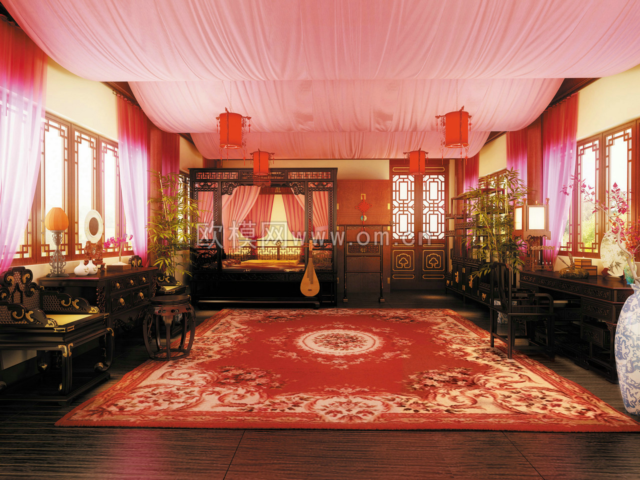 中式明清风格度假客栈客房套间3d模型