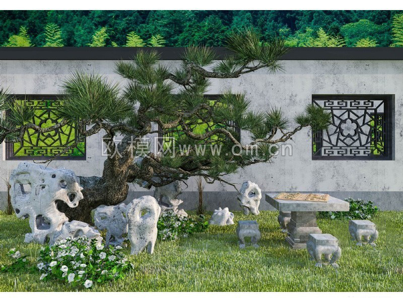 中式园林景观小庭院3D模型