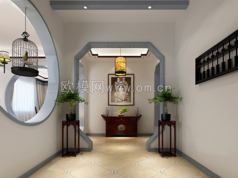 中式玄关过道3D模型下载_ID10068187_3dmax免费模型-欧模网